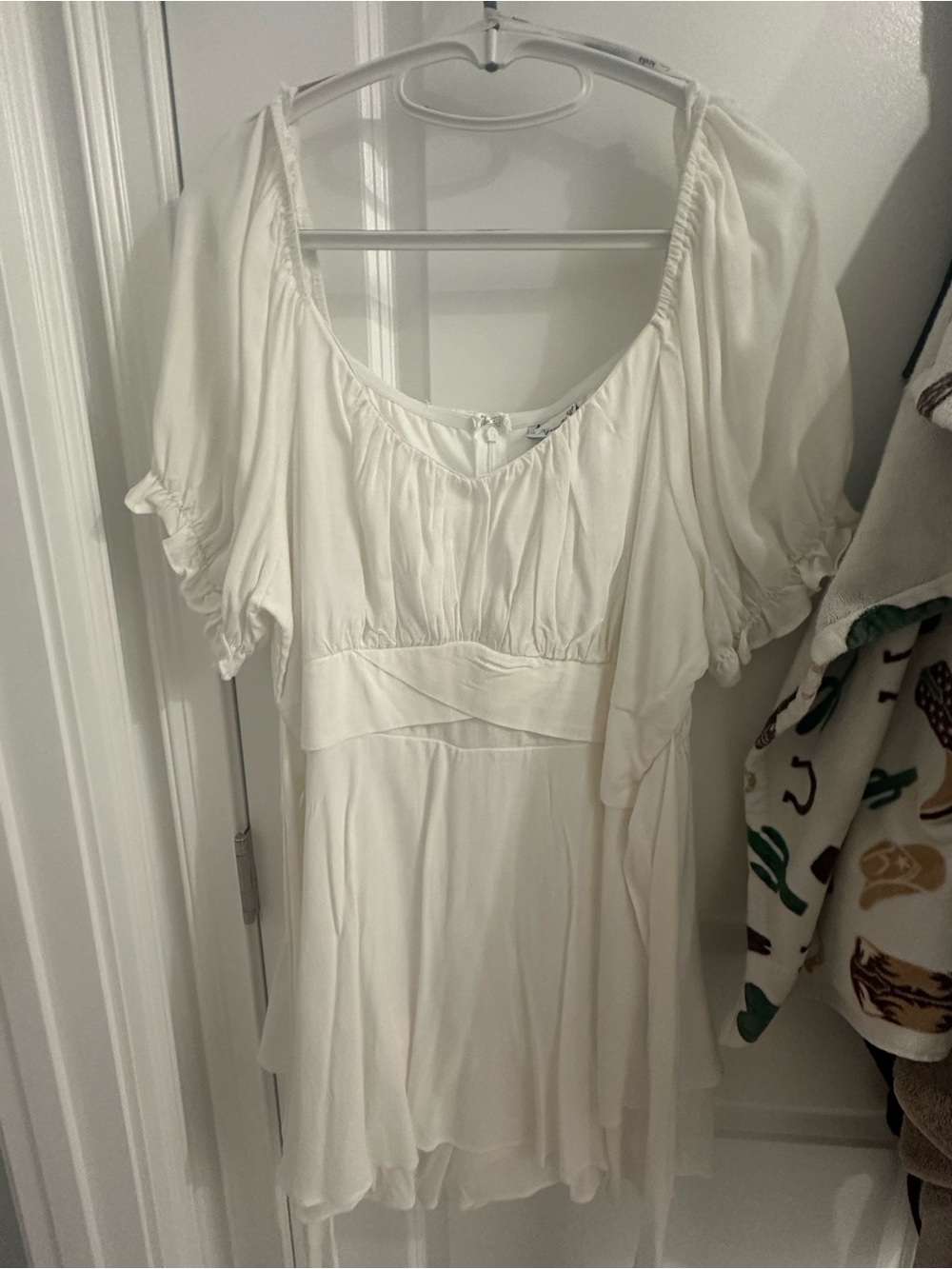 ARULA White Short Empire Waist Boho Mini Dress